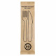 Houten vork & mes, 18 cm, in enveloppe, incl servet