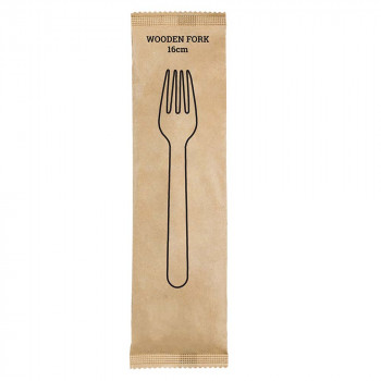 Houten vork, 16 cm, in enveloppe